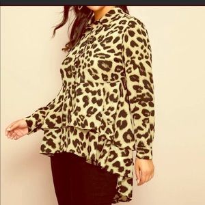 🟣Long sleeve collared leopard print blouse